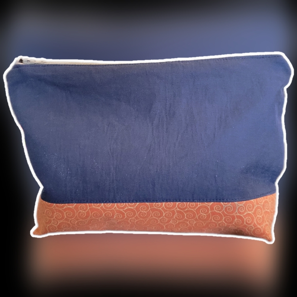Blue and Orange Blocked Zippered Pouch